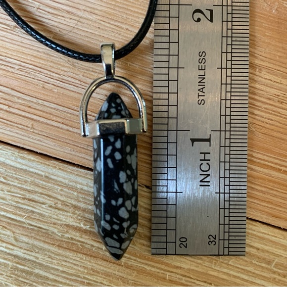 Snowflake Obsidian Crystal Healing Point Pendant Necklace Black Cord Chain 20" - Picture 8 of 8